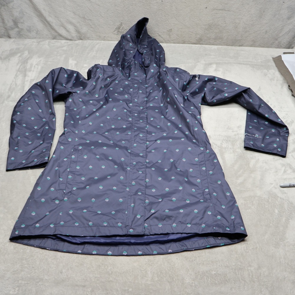 Columbia Jacket Women Large Blue Polka Dot Splash A Little II Waterproof Light